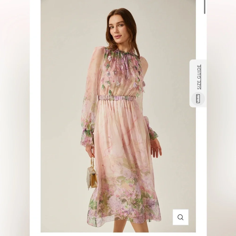 NWT Miss Rosier JUSTINE Dress floral print cinched midi size Small PINK cottage - Picture 5 of 16